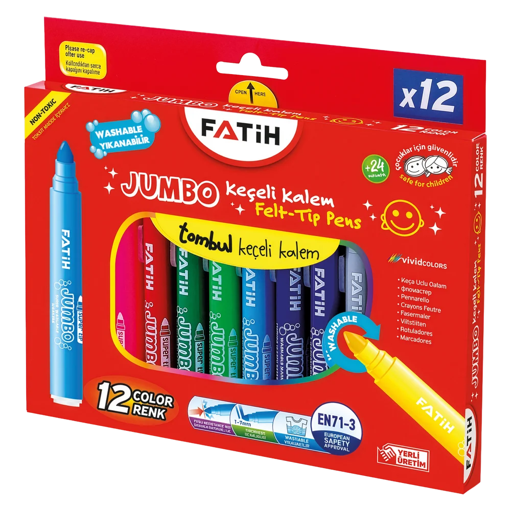 FA34260JKC12 - Fatih 12 Renk Jumbo Yıkanabilir Keçeli Kalem