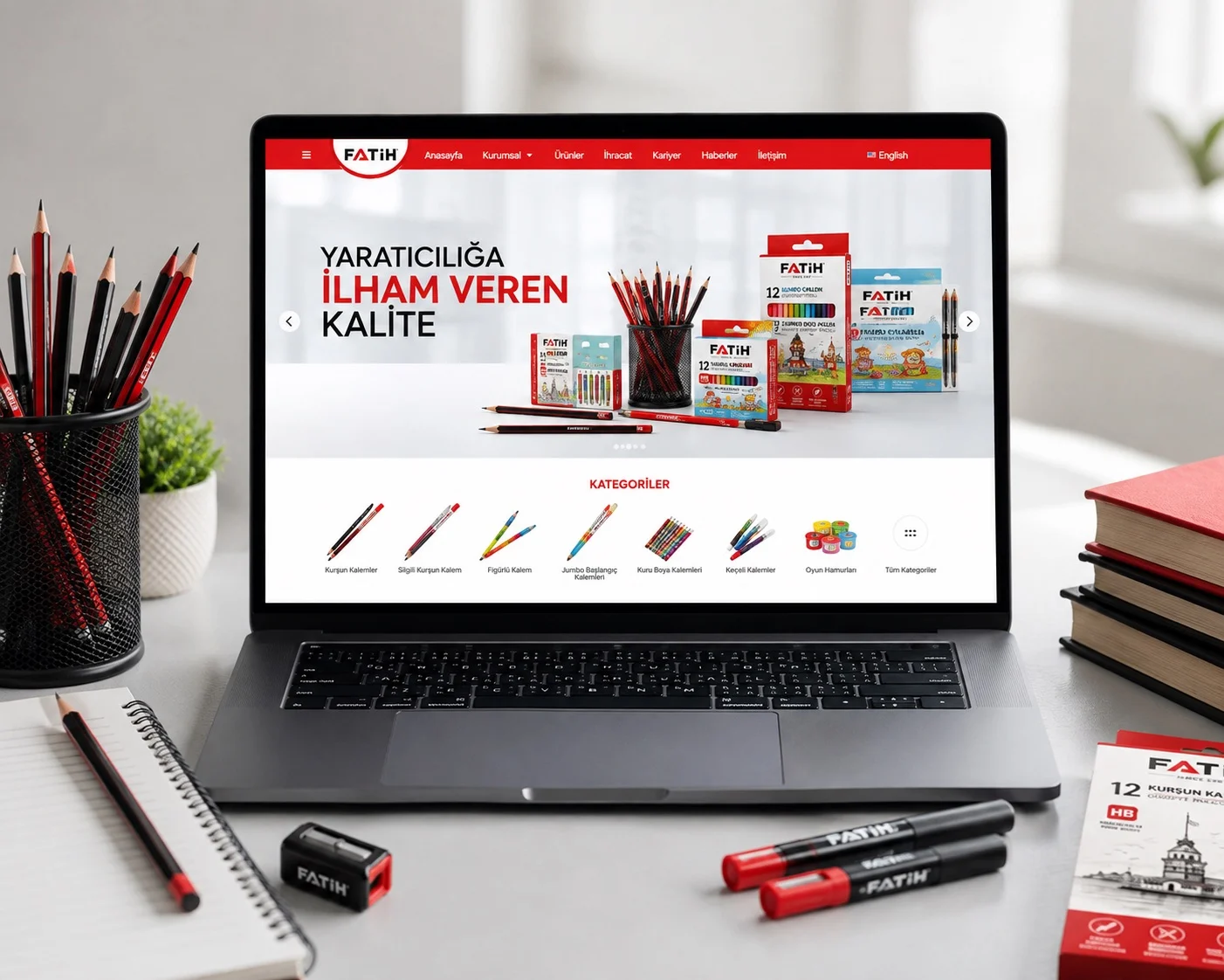 Fatih Kalem’in yenilenen web sitesi yayında. Yeni ürün ve kategori yapısı, modern tasarımı ve kullanıcı dostu deneyimiyle Fatih Kalem’i keşfedin.
